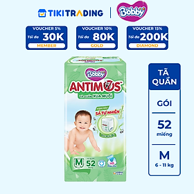 [MỚI] Tã Quần Xua Muỗi Bobby Antimos – Hàng rào Sả tự nhiên Bye Muỗi 8H - Size M 52 miếng