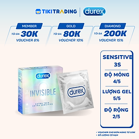 Bao cao su Durex Invisible Extra Thin Extra Sensitive 1 Hộp 3 Bao