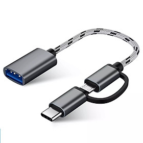 Đầu Chuyển Đổi USB 3.0 OTG 2 Trong 1 Bộ Chuyển Đổi Dữ Liệu Nhanh Kết Nối Chuột Bàn Phím Chơi Game Cáp Micro USB và Type C cho Huawei, MacBook, Samsung Dây Dù Siêu Bền (Màu Ngẫu Nhiên) Tặng kèm que chọc sim