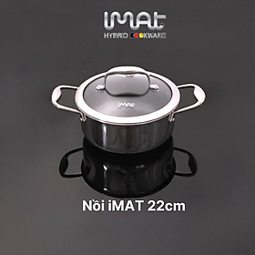 Nồi nông inox iMat Blackcube 22cm, Cao 9.8cm, Thể tích 3.2l, Phủ chống dính Daikin-Nhật Bản thế hệ mới