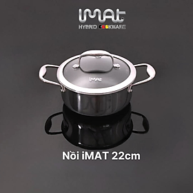 [Hàng chính hãng] Nồi nông inox iMat Blackcube 22cm, Cao 9.8cm, Thể tích 3.2l, Phủ chống dính Daikin-Nhật Bản thế hệ mới