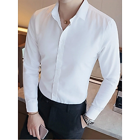 Áo sơ mi nam màu trắng dài tay vải chống nhăn  - Trắng  - L