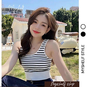 M44. Áo 2 dây croptop kẻ ngang sẵn mút ngực, áo nữ kiểu đẹp sang chảnh 2022