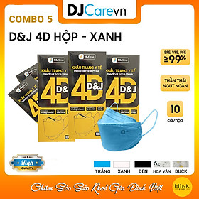 COMBO 5 Hộp Khẩu Trang Y Tế Kháng Khuẩn 4D D&J Tiêu Chuẩn KF94 Hộp 10 Cái