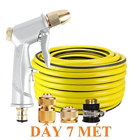 Bộ dây vòi xịt nước rửa xe, tưới cây . tăng áp 3 lần, loại 7m,10m 206701 đầu đồng,cút đồng,+tặng mở chai
