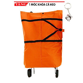Túi vải đi chợ có 2 bánh xe kéo đa năng cao cấp KT18 Tặng móc khóa cá heo - cam