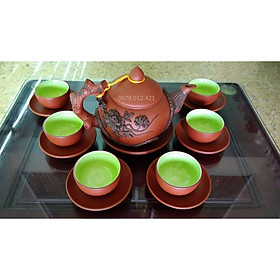 Mua Bộ ấm chén tử sa Bát Tràng đắp nổi đen đỏ