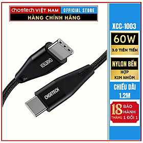 Cáp Sạc Nhanh USB Type C To Type C 60W Dài 1.2M CHOETECH XCC-1003 (HÀNG CHÍNH HÃNG)
