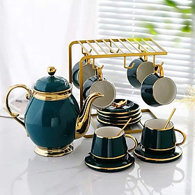 Mua BỘ BÌNH TRÀ CÓ LÓT TÁCH KÈM GIÁ TREO CỐC MÀU XANH CỔ VỊT VIỀN VÀNG
