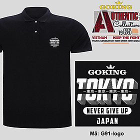 TOKYO JAPAN - NEVER GIVE UP, mã logo.g91. Áo thun polo nam nữ, form unisex. Áo phông cổ trụ Goking, vải cá sấu 3D, công nghệ chống nhăn Nhật Bản - Đen - L: Khoảng 60-68kg