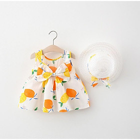 SET VÁY BÉ GÁI ĐÍNH NƠ KÈM NÓN SIZE TỪ 1 - 4 TUỔI