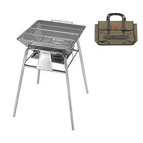 CAMPINGMOON Standing Grill Table Outdoor Camping Picnic BBQ Roast Bracket Stainless Steel Height Adjustable Barbecue Table
