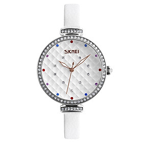 Đồng hồ nữ SKMEI Fashion Casual Quartz chống nước dây da chính hãng -Màu trắng