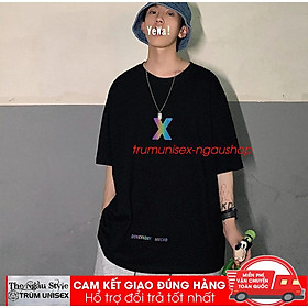 Áo thun unisex form rộng tay lửng nam nữ hàn quốc in Phản Quang Chữ X aothununisex