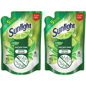 Combo 2 Nước Rửa Chén Sunlight Khử mùi tanh Matcha Trà Nhật (2.1kg x 2)