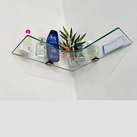 Kệ Kính Góc Khuyết Cường Lực 8ly KT 40x40cm Tặng Kèm Bộ Bát Inox 304, KB-317