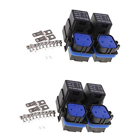 4 Sets 12V 40A AMP 4 Pin Relay and Relay Holder Socket Integrated +Terminals