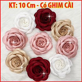 (COMBO 4 CÁI ) Tag Hoa Trà Lớn Cài Áo, Kiểu Cài Áo Hoa Có Ghim, Có Trâm Cài Áo Váy Màu Hồng, Trắng, Nâu Kích Thước 10 CM CH001CB4