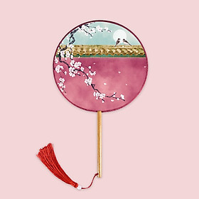 Quạt tròn cổ trang mẫu cầm tay cán dài M65 in hình tử cấm thành