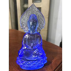 Mua TƯỢNG PHẬT BÀ QUAN ÂM ĐÁ LƯU LY MÀU XANH DƯƠNG  KÍCH THƯỚC CAO 13CM ĐK 7CM MỆNH THỦY