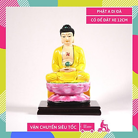 Tượng phật A Di Đà ngồi tòa sen có đế vẽ màu áo vàng - Cao 12cm