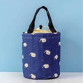 Túi đựng cơm tròn dây rút QSND 002 vải Linen hoạ tiết dễ thương (size 19x20 cm)