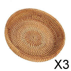 3xHandmade Round Woven Bread Roll Basket Fruits Bowl Storage Tray Container