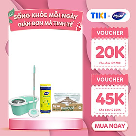 Mua Combo Bộ Lau Nhà MyJae Sợi Microfiber Xoay 360 kèm túi rác hương lavender kèm túi zip size XL thân thiện với môi trường