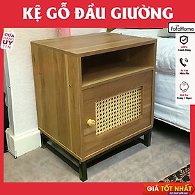 Mua Tủ Đầu Giường Cửa Mây Decor Trang Trí Gỗ MDF  Kệ Để Đầu Giường Có Hộc Để Đồ Chân Sắt Màu Vân Gỗ