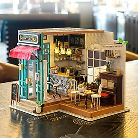 Đồ chơi lắp ráp gỗ 3D Mô hình DIY Doll House Simon's Coffee kèm đèn LED