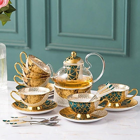 Mua Bộ ấm chén sứ pha trà sứ xương cao cấp thiếp vàng lót tách bếp châm trà viền vàng sang trọng  đẳng cấp