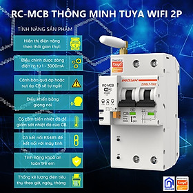 RC - MCB thông minh Tuya 2P kết nối wifi, điều khiển bật tắt từ xa qua điện thoại và đo điện năng tiêu thụ