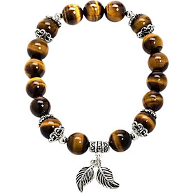 Vòng Tay Đá Thiên Nhiên Mix Charm Lá Bạc Size Hạt 8mm - Ngọc Quý Gemstones