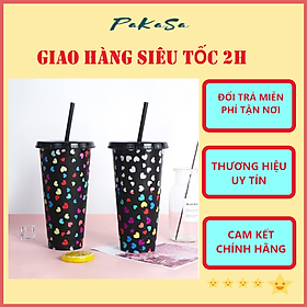 { Chọn Màu} Ly Nước Thần Kì Đổi Màu Theo Nhiệt Độ Tặng Kèm Ống Hút Và Khăn Lau PaKaSa - Hàng Chính Hãng  - Ly màu đen - hình trái tim 