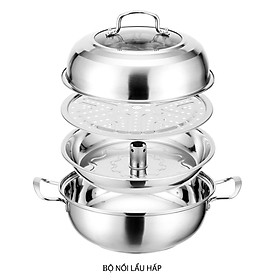 Bộ nồi lẩu hơi, nồi hấp đa năng D30 bằng inox dùng được cho bếp từ, đáy 3 lớp