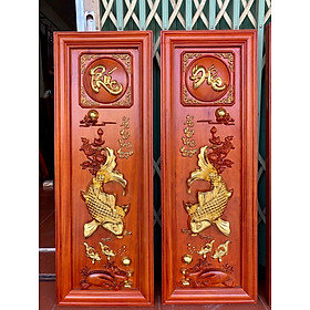 Mua Tranh câu đối treo tường lý ngư vọng nguyệt bằng gỗ hương kt 37×107×4cm