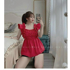 Sét bộ áo nhún ngực tay bèo và quần ngắn siêu xinh