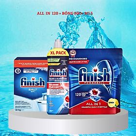 COMBO viên rửa bát finish 120 viên  Muối rửa bát finish 1.2kg  nước làm bóng finish 800ml - combo 120Vmuối 1.5kgbóng 800ml