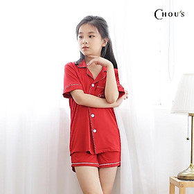 Pyjama kid cộc tay vải bamboo cao cấp Chou s - màu đỏ đô