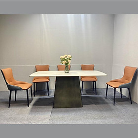 Mua Bàn ăn mặt đá Ceramic bóng chân hình thang khung thép kết hợp ghế Royal sọc