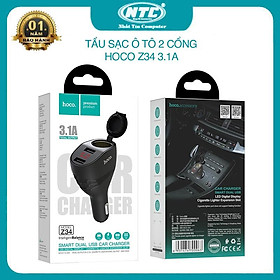 Mua Tẩu sạc xe hơi ô tô dành cho Hoco Z34 tích hợp 2 cổng USB 3.1A và khe tẩu 96W - có màn hình LCD (nhiều màu) - Hàng Chính Hãng