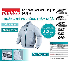 ÁO KHOÁC LÀM MÁT DÙNG PIN SIZE L (BL)(18V/14.4V/12V MAX) (KHÔNG KÈM PIN VÀ ĐẾ SẠC) MAKITA DFJ216ZM- HÀNG CHÍNH HÃNG