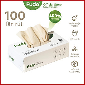 Khăn giấy hộp Fudo TISSUEBOX không mùi từ sợi tre - 100 tờ - 3 lớp siêu thấm