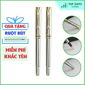 Bút ký khắc tên Cao cấp Bạc Viền Vàng Nắp PBV027 Quà tặng khắc tên + Ruột