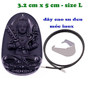 Mặt Phật Hư không tạng thạch anh đen 5 cm kèm vòng cổ dây cao su đen - mặt dây chuyền size lớn - size L, Mặt Phật bản mệnh