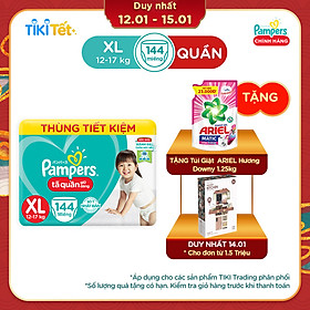 Tã Quần Giữ Dáng Pampers Megabox Thùng Tiết Kiệm XL144 Tặng 1 Túi Ariel 1.25kg Hương Downy