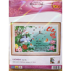 Tranh thêu chữ thập đồng hồ cha mẹ hoa sen LV3454 - 75 x 50 cm - chưa thêu