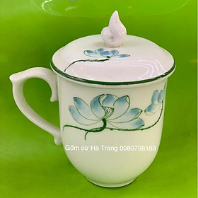 Cốc sứ Bát Tràng Cao cấp vẽ sen xanh