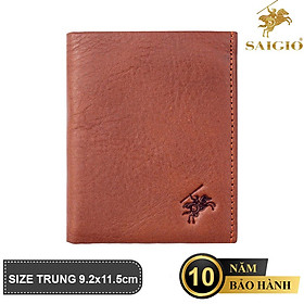 Ví Nam Đứng Nhỏ Gọn, Da Bò SÁP - Vân Tự Nhiên, Size Trung, Thiết Kế Cổ Điển, Đơn Giản - Mỏng Nhẹ, Dáng Đứng - Gập 2, Ngăn Đựng Tiền Có Khóa Kéo, Nhiều Ngăn Để Giấy Tờ Tiện Dụng - Nâu bò - Có Khóa Kéo