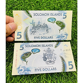 Mua Tiền Solomon 5 Dollar  bằng polymer  đảo quốc ở Thái Bình Dương  mới 100% UNC  tặng phơi nilon bảo quản